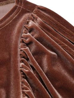 Dark Brown 1960s Puff Sleeve Velvet Belted Dress 11 Dark Brown 1960s Puff Sleeve Velvet Belted Dress -Candi Clothing Shop SCHL002711 4 compressed