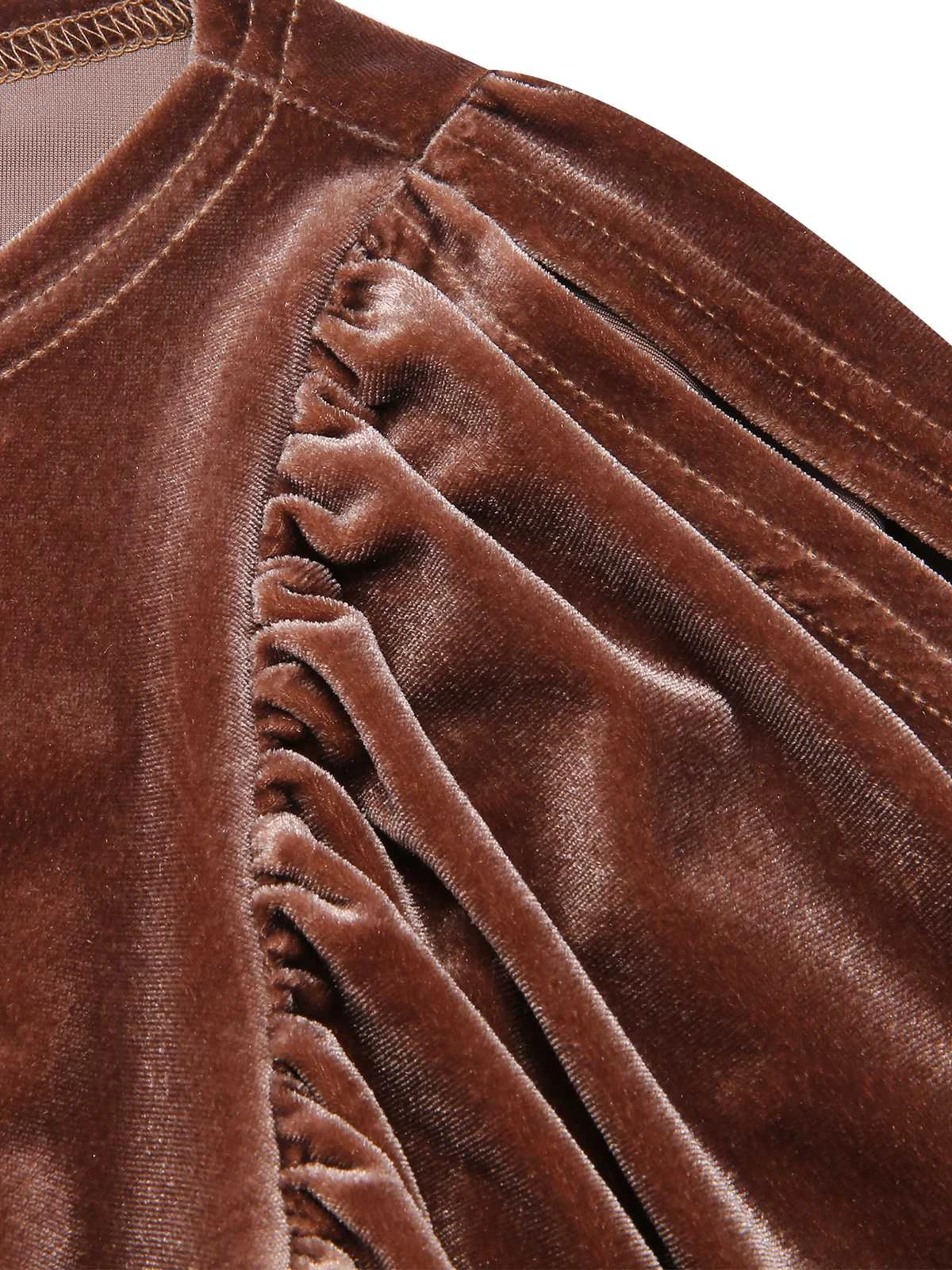 Dark Brown 1960s Puff Sleeve Velvet Belted Dress 5 Dark Brown 1960s Puff Sleeve Velvet Belted Dress - Image 5