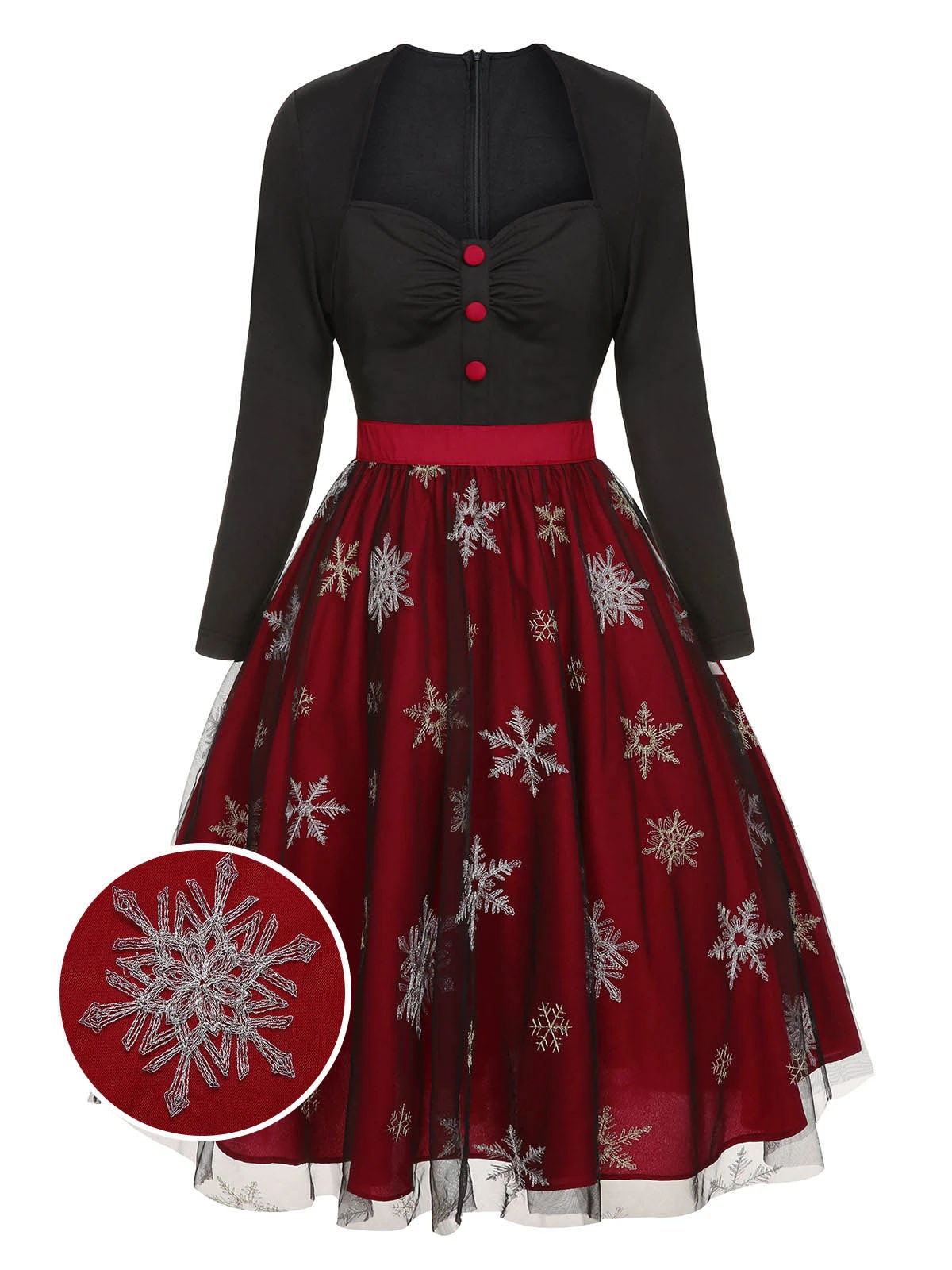 Black&Red 1950s Christmas Snowflake Mesh Dress 1 Black&Red 1950s Christmas Snowflake Mesh Dress
