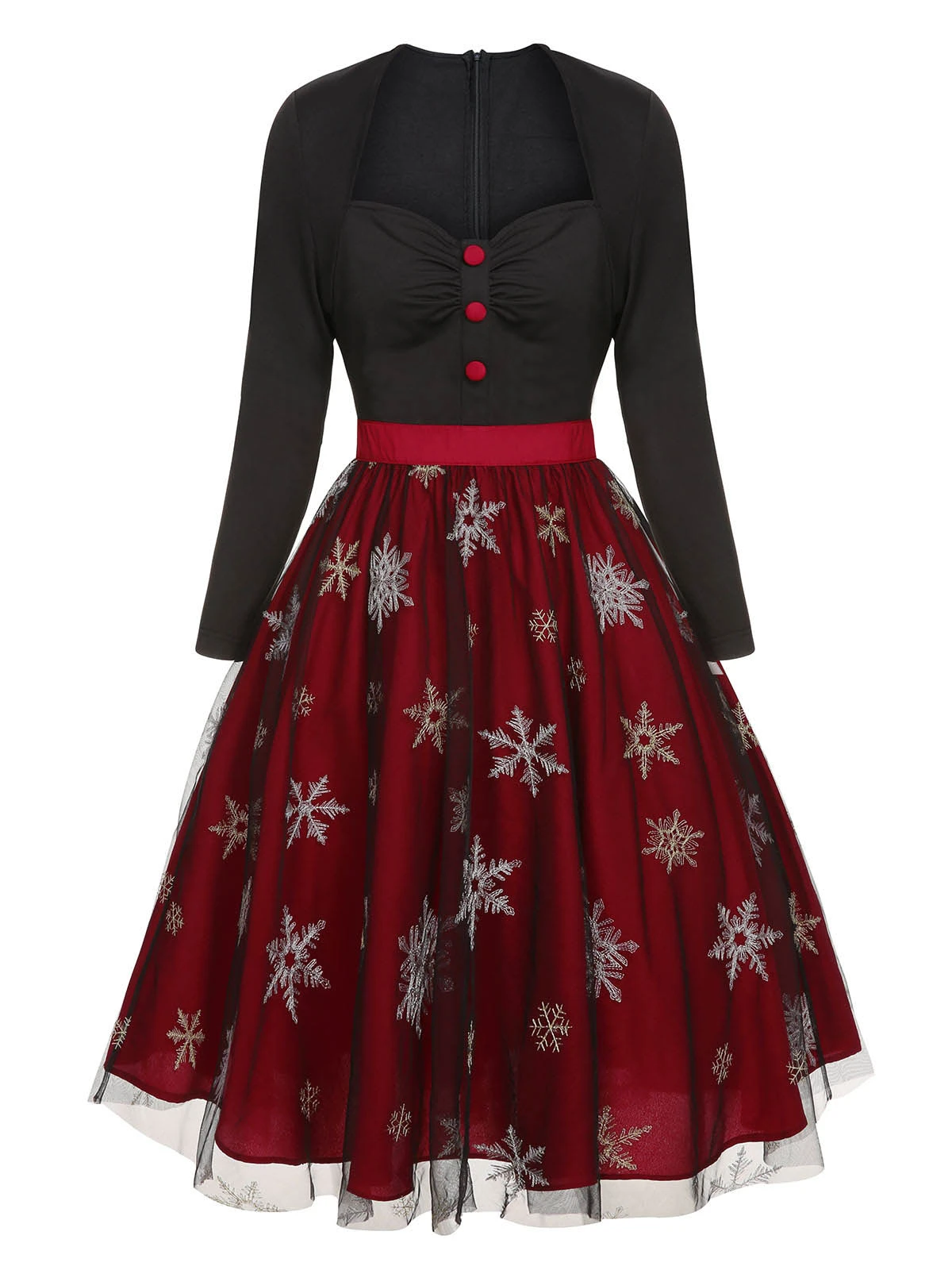 Black&Red 1950s Christmas Snowflake Mesh Dress 2 Black&Red 1950s Christmas Snowflake Mesh Dress - Image 2