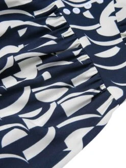 Navy Blue 1930s Geometric Printed V-Neck Dress 12 Navy Blue 1930s Geometric Printed V-Neck Dress -Candi Clothing Shop SCHL002735 NB 01 6