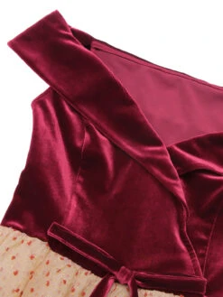 Burgundy 1950s Velvet Mesh Polka Dot Dress -Candi Clothing Shop SCHL002745 4