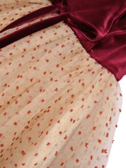 Burgundy 1950s Velvet Mesh Polka Dot Dress -Candi Clothing Shop SCHL002745 5