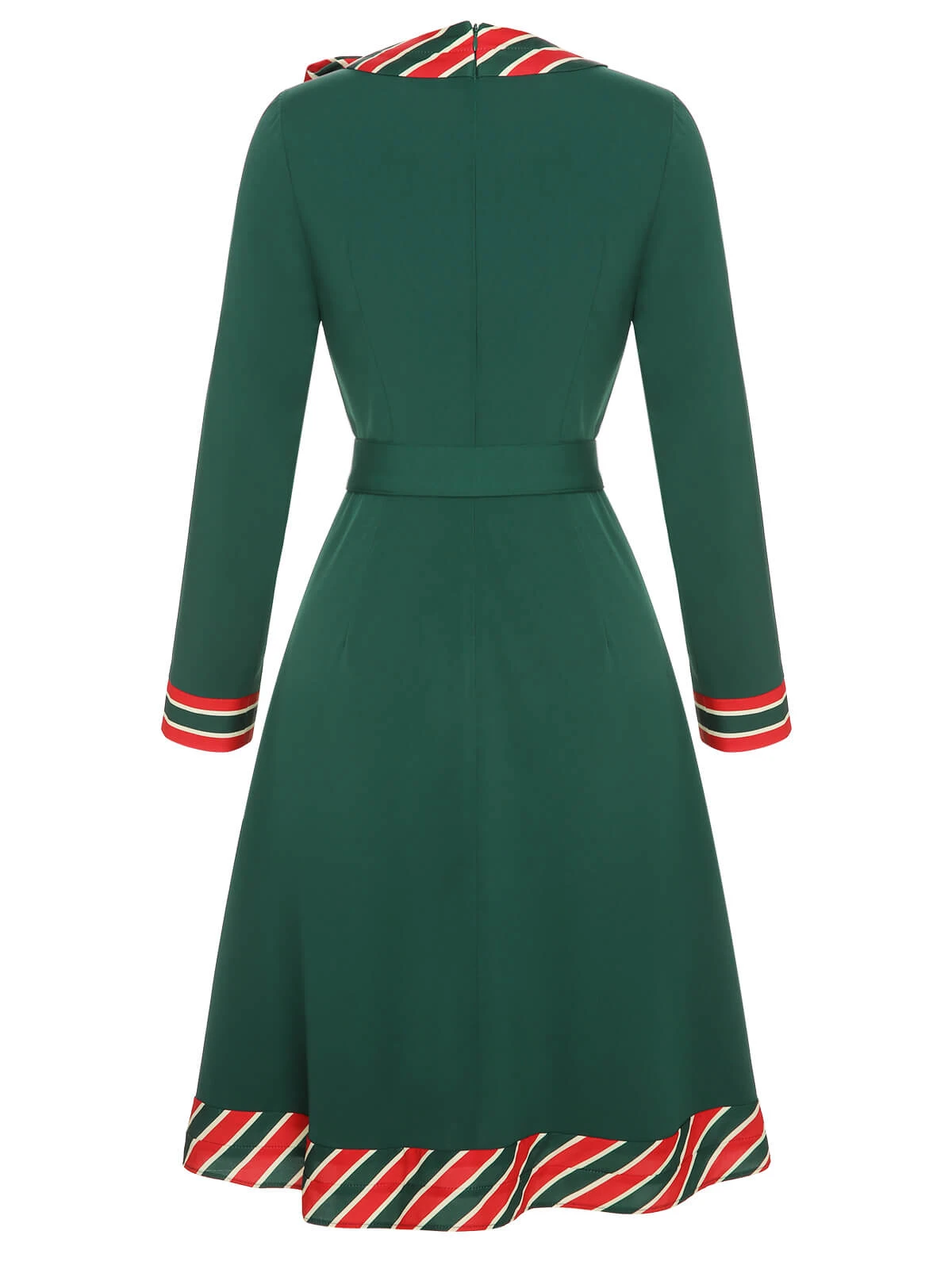 Green 1940s Stripe Patchwork Dress With Belt 4 Green 1940s Stripe Patchwork Dress With Belt - Image 4