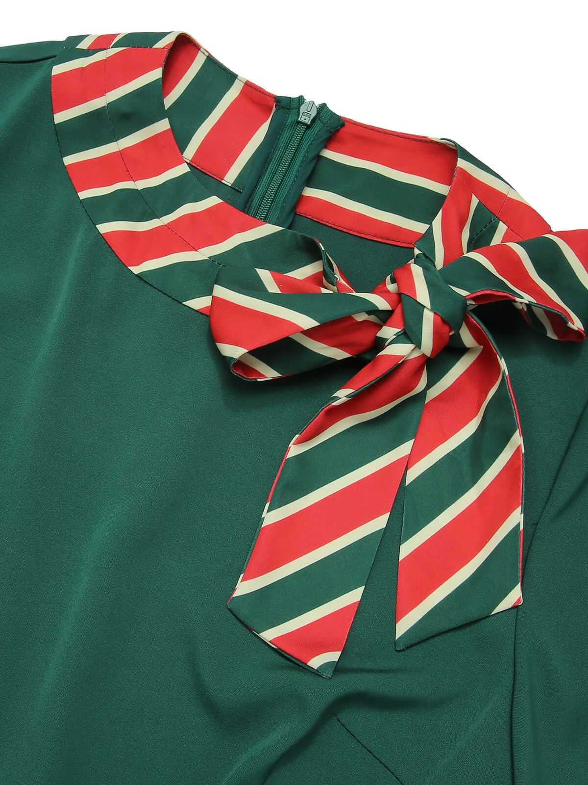 Green 1940s Stripe Patchwork Dress With Belt 5 Green 1940s Stripe Patchwork Dress With Belt - Image 5