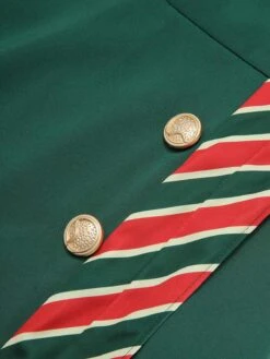 Green 1940s Stripe Patchwork Dress With Belt 13 Green 1940s Stripe Patchwork Dress With Belt -Candi Clothing Shop SCHL002756 5