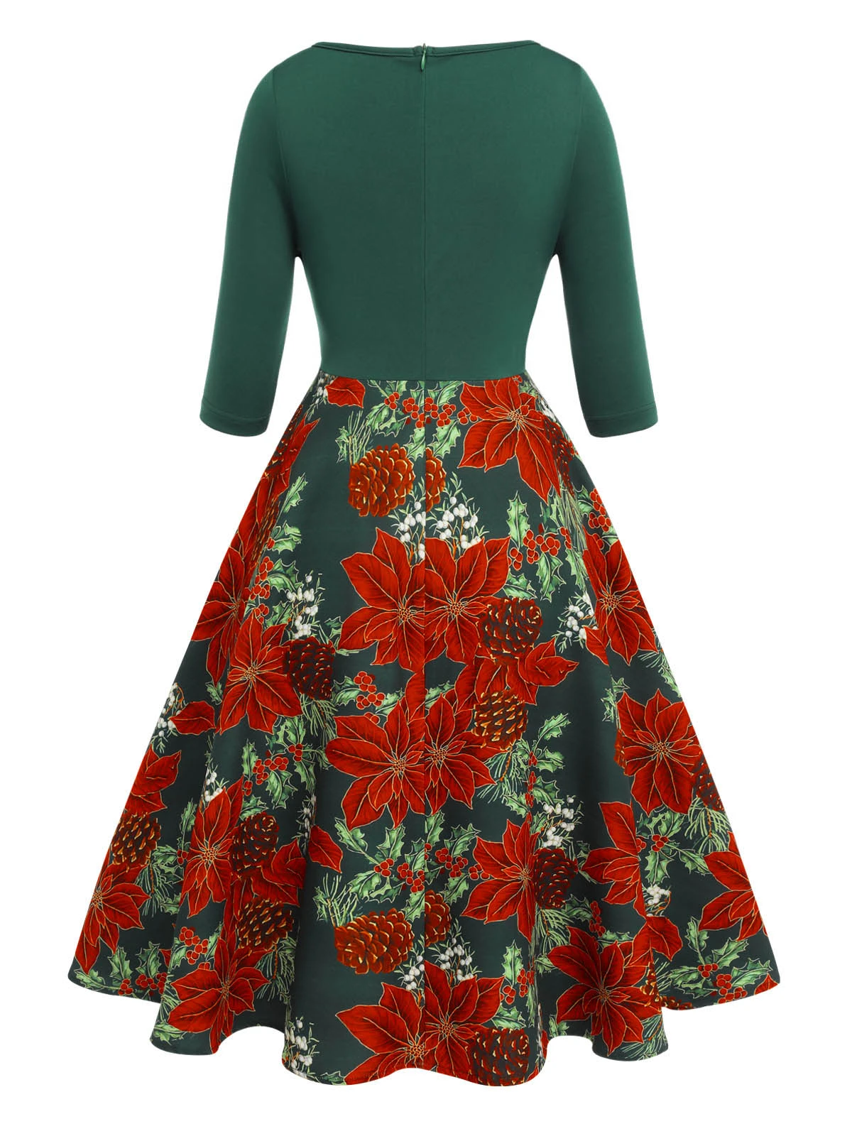Green 1950s V-Neck Floral Patchwork Dress 4 Green 1950s V-Neck Floral Patchwork Dress - Image 4