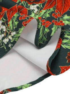 Green 1950s V-Neck Floral Patchwork Dress 12 Green 1950s V-Neck Floral Patchwork Dress -Candi Clothing Shop SCHL002759 5