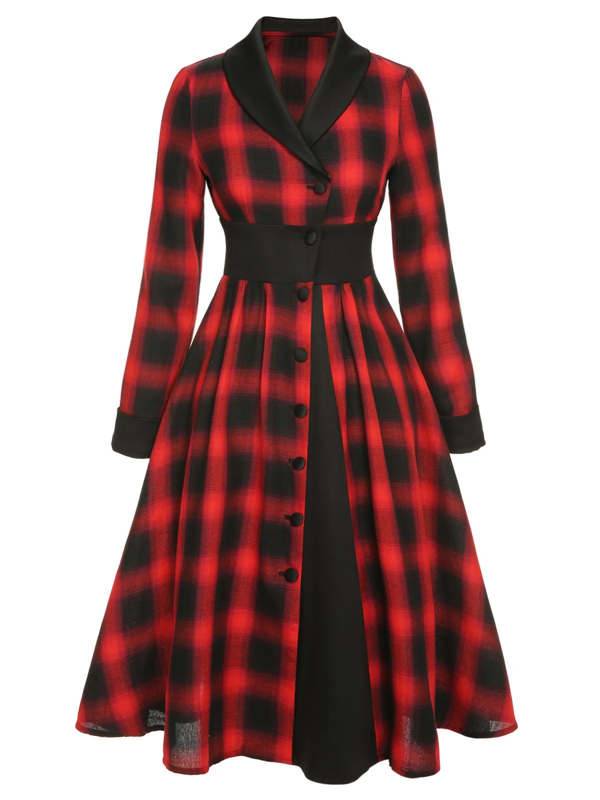 Black&Red 1950s Gingham Plaid Button Lapel Dress 2 Black&Red 1950s Gingham Plaid Button Lapel Dress - Image 2