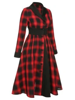 Black&Red 1950s Gingham Plaid Button Lapel Dress 9 Black&Red 1950s Gingham Plaid Button Lapel Dress -Candi Clothing Shop SCHL002761 2