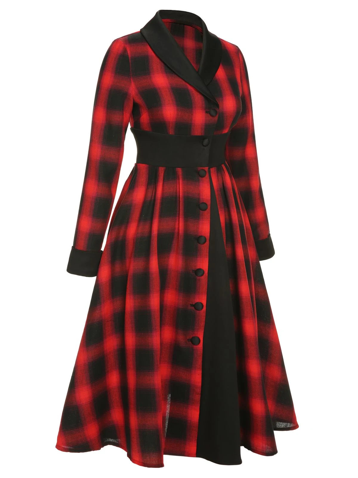 Black&Red 1950s Gingham Plaid Button Lapel Dress 3 Black&Red 1950s Gingham Plaid Button Lapel Dress - Image 3