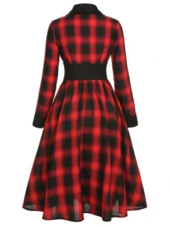 Black&Red 1950s Gingham Plaid Button Lapel Dress 10 Black&Red 1950s Gingham Plaid Button Lapel Dress -Candi Clothing Shop SCHL002761 3