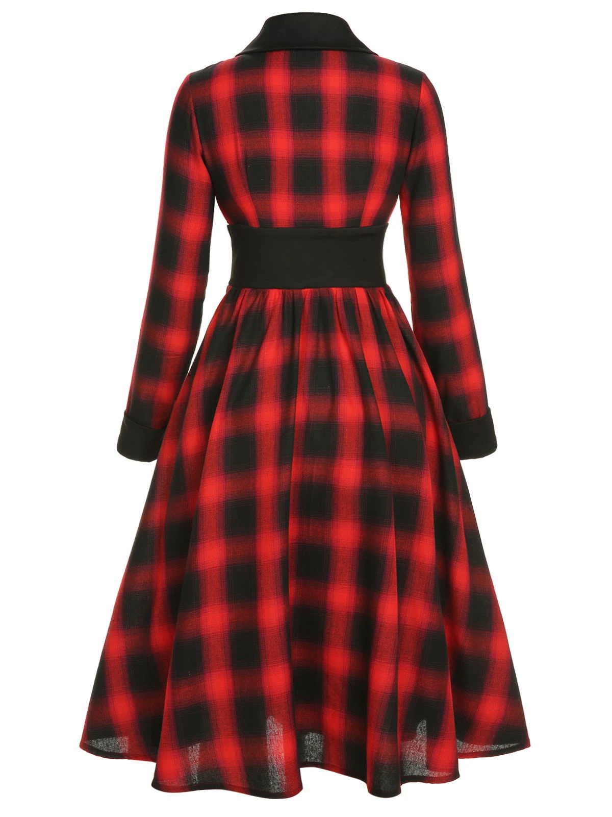 Black&Red 1950s Gingham Plaid Button Lapel Dress 4 Black&Red 1950s Gingham Plaid Button Lapel Dress - Image 4