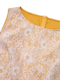 Yellow 1960s Solid Lace Patchwork Belt Dress 13 Yellow 1960s Solid Lace Patchwork Belt Dress -Candi Clothing Shop SCHL002764 4