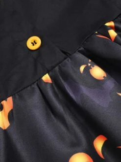 Black 1940s Halloween Lapel Pumpkin Belted Dress -Candi Clothing Shop SCHL002781 5 compressed