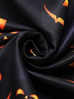 Black 1940s Halloween Lapel Pumpkin Belted Dress -Candi Clothing Shop SCHL002781 6 compressed