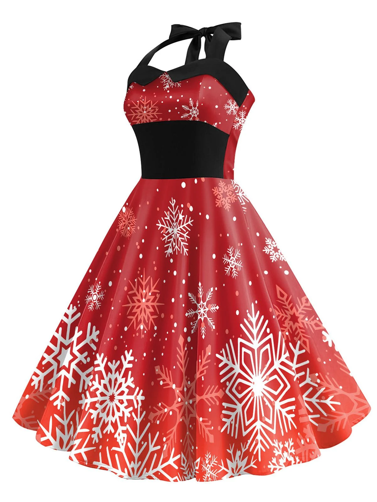 Red 1950s Christmas Snowflake Halter Dress 2 Red 1950s Christmas Snowflake Halter Dress - Image 2