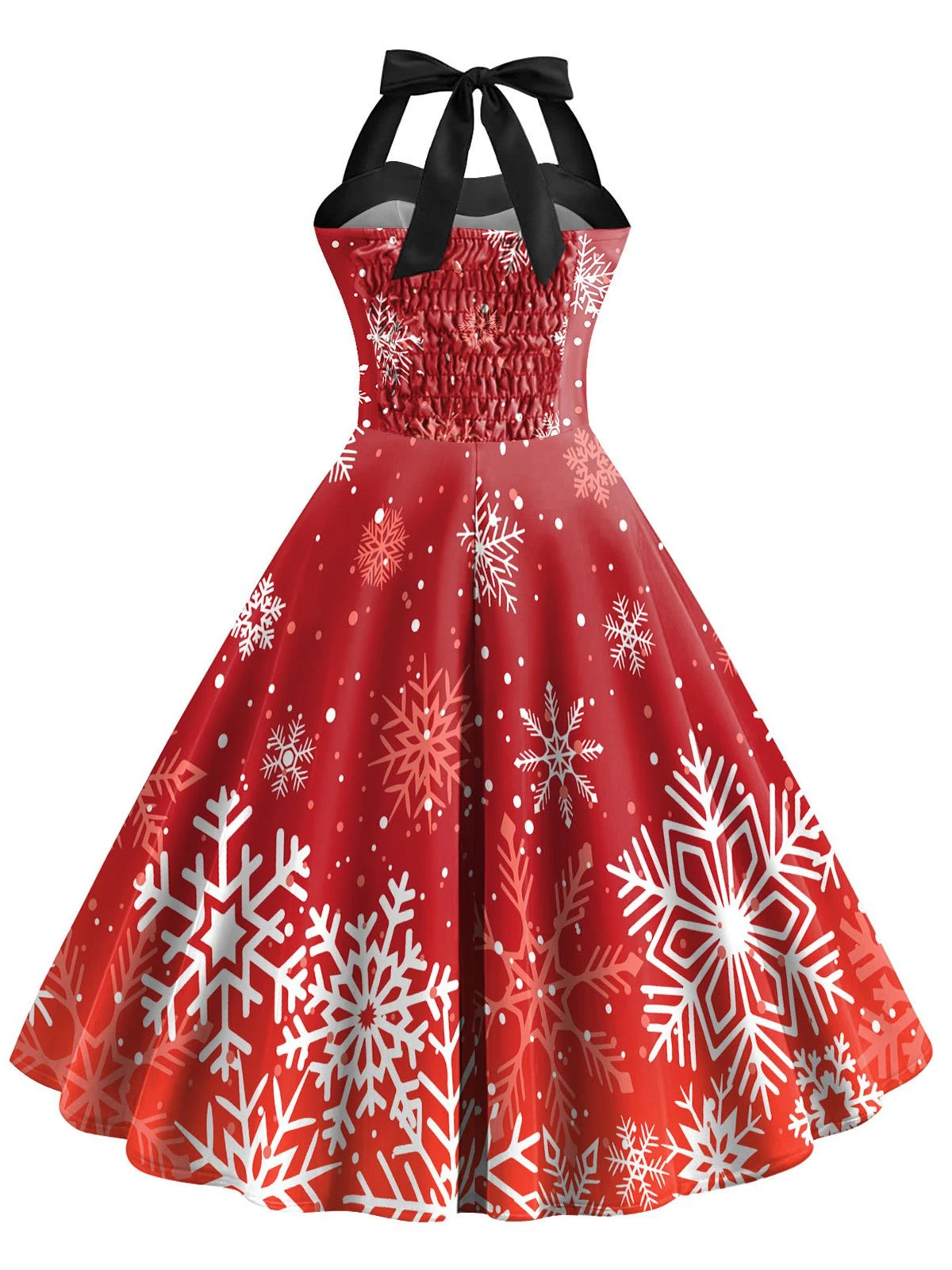 Red 1950s Christmas Snowflake Halter Dress 3 Red 1950s Christmas Snowflake Halter Dress - Image 3