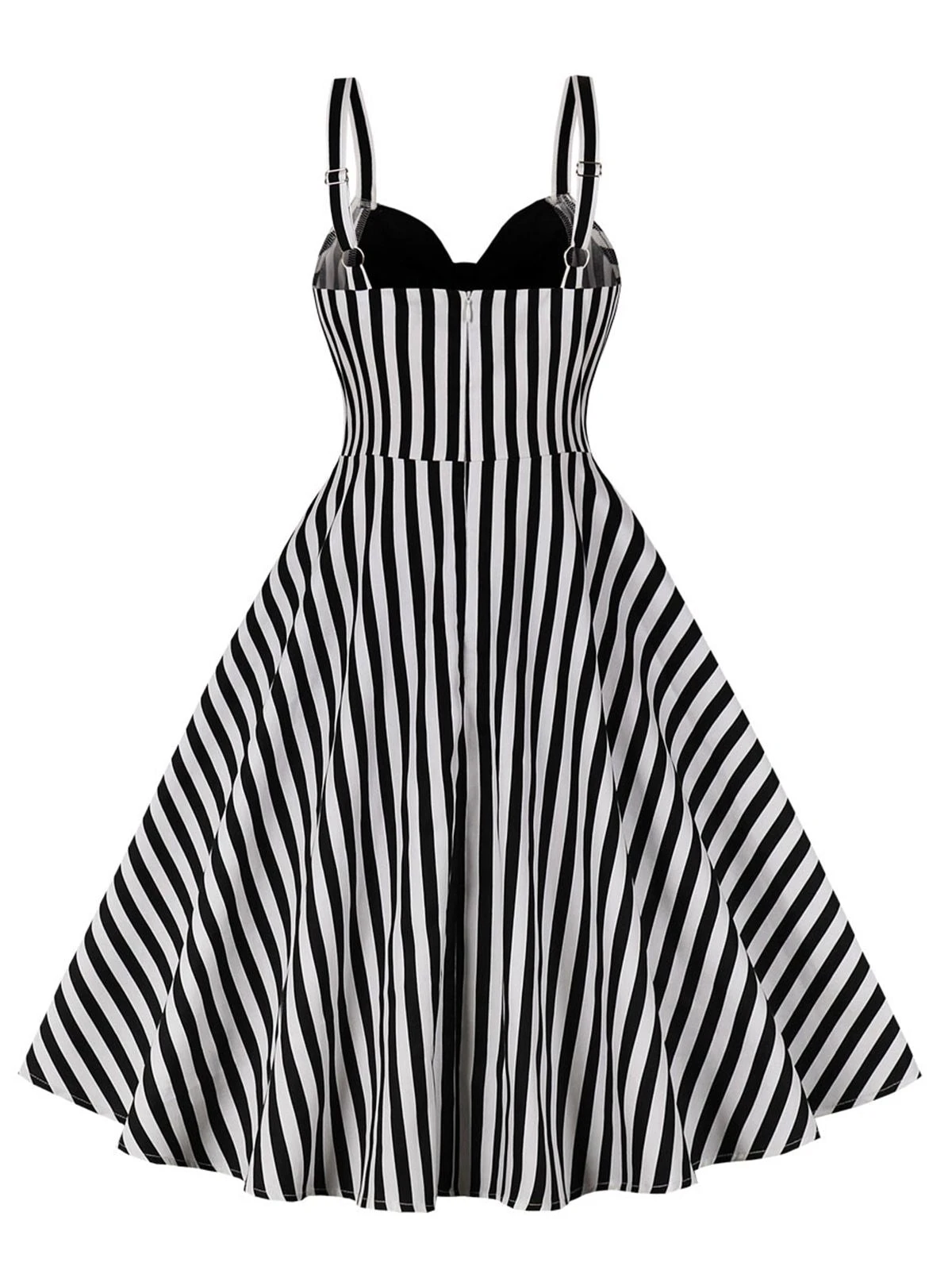 1950s Stripes Contrast Patchwork Strap Dress 6 1950s Stripes Contrast Patchwork Strap Dress - Image 6