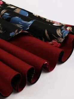 Deep Red 1950s Rose Strap Patchwork Dress -Candi Clothing Shop SCHL002830 DER 5