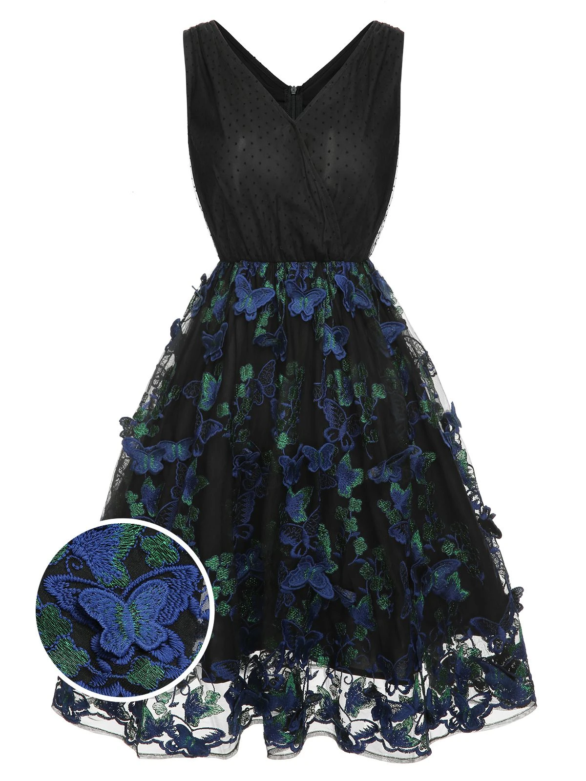 Black 1950s V-Neck 3D Butterfly Mesh Dress 1 Black 1950s V-Neck 3D Butterfly Mesh Dress