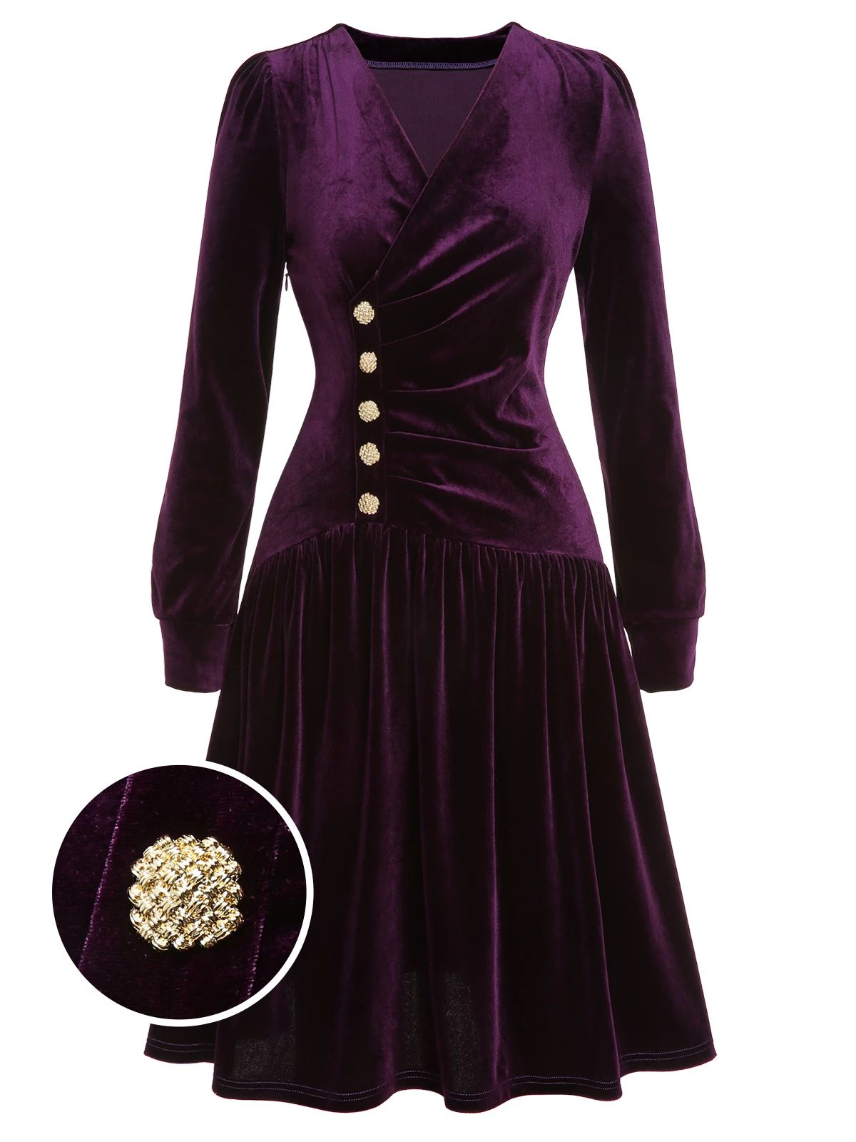 Purple 1940s Solid Velvet Buttons Dress 1 Purple 1940s Solid Velvet Buttons Dress