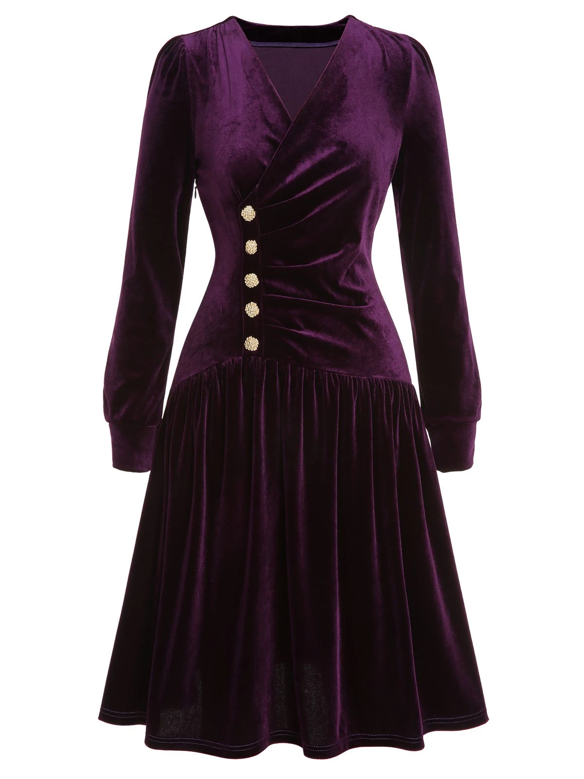 Purple 1940s Solid Velvet Buttons Dress 2 Purple 1940s Solid Velvet Buttons Dress - Image 2