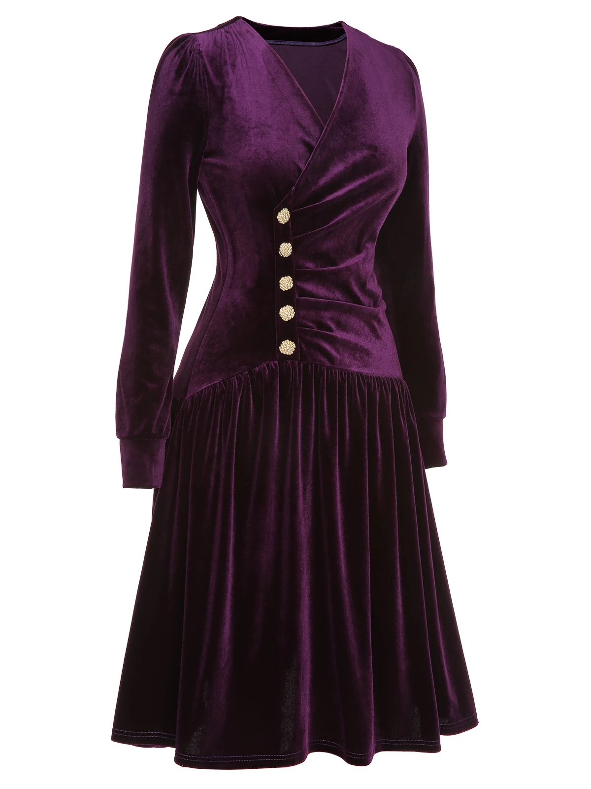 Purple 1940s Solid Velvet Buttons Dress 3 Purple 1940s Solid Velvet Buttons Dress - Image 3