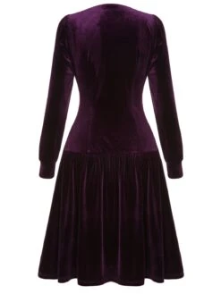 Purple 1940s Solid Velvet Buttons Dress 10 Purple 1940s Solid Velvet Buttons Dress -Candi Clothing Shop SCHL002886 3