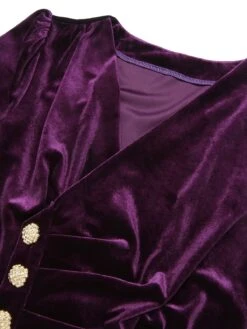Purple 1940s Solid Velvet Buttons Dress 11 Purple 1940s Solid Velvet Buttons Dress -Candi Clothing Shop SCHL002886 4