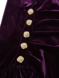 Purple 1940s Solid Velvet Buttons Dress 12 Purple 1940s Solid Velvet Buttons Dress -Candi Clothing Shop SCHL002886 5