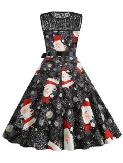 1950s Christmas Santa Claus Lace Patchwork Dress 11 1950s Christmas Santa Claus Lace Patchwork Dress -Candi Clothing Shop SCHL002902 3