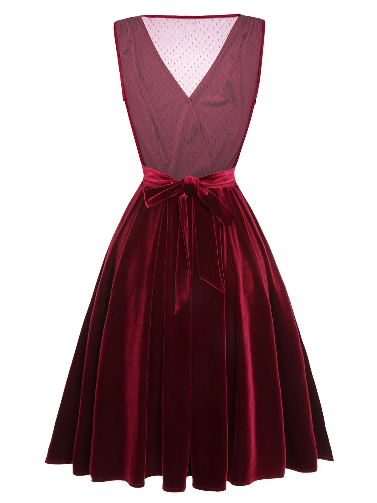 Red 1950s Velvet Polka Dot Lined Bow Dress 4 Red 1950s Velvet Polka Dot Lined Bow Dress - Image 4