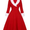 Red & White 1950s Christmas Lapel Dress