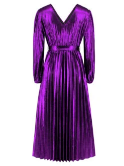 1940s Solid Glossy V-Neck Shift Dress -Candi Clothing Shop SCHL003026 BP 6