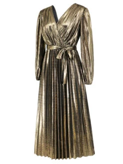 1940s Solid Glossy V-Neck Shift Dress -Candi Clothing Shop SCHL003026 RG 2