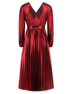 1940s Solid Glossy V-Neck Shift Dress -Candi Clothing Shop SCHL003026 TR 3