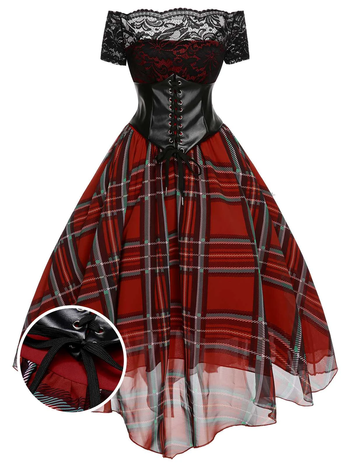 Red 1950s Christmas Plaid Girdle Dress 1 Red 1950s Christmas Plaid Girdle Dress