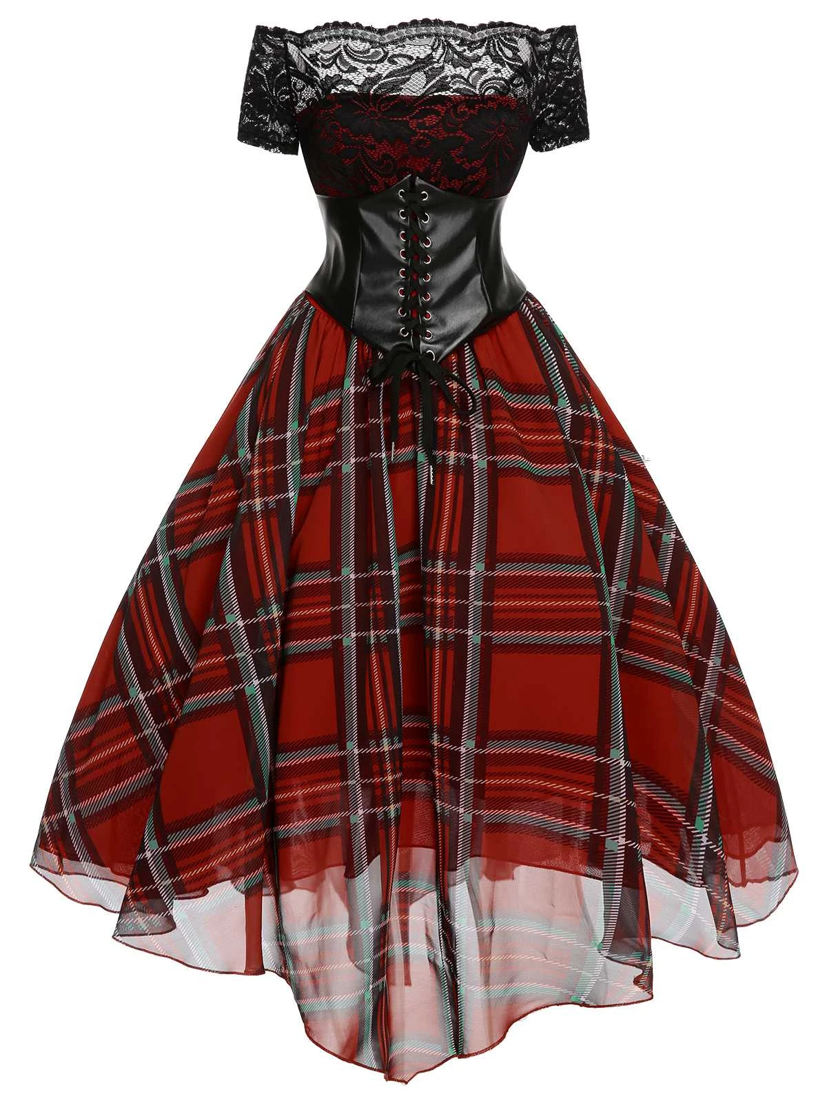 Red 1950s Christmas Plaid Girdle Dress 2 Red 1950s Christmas Plaid Girdle Dress - Image 2