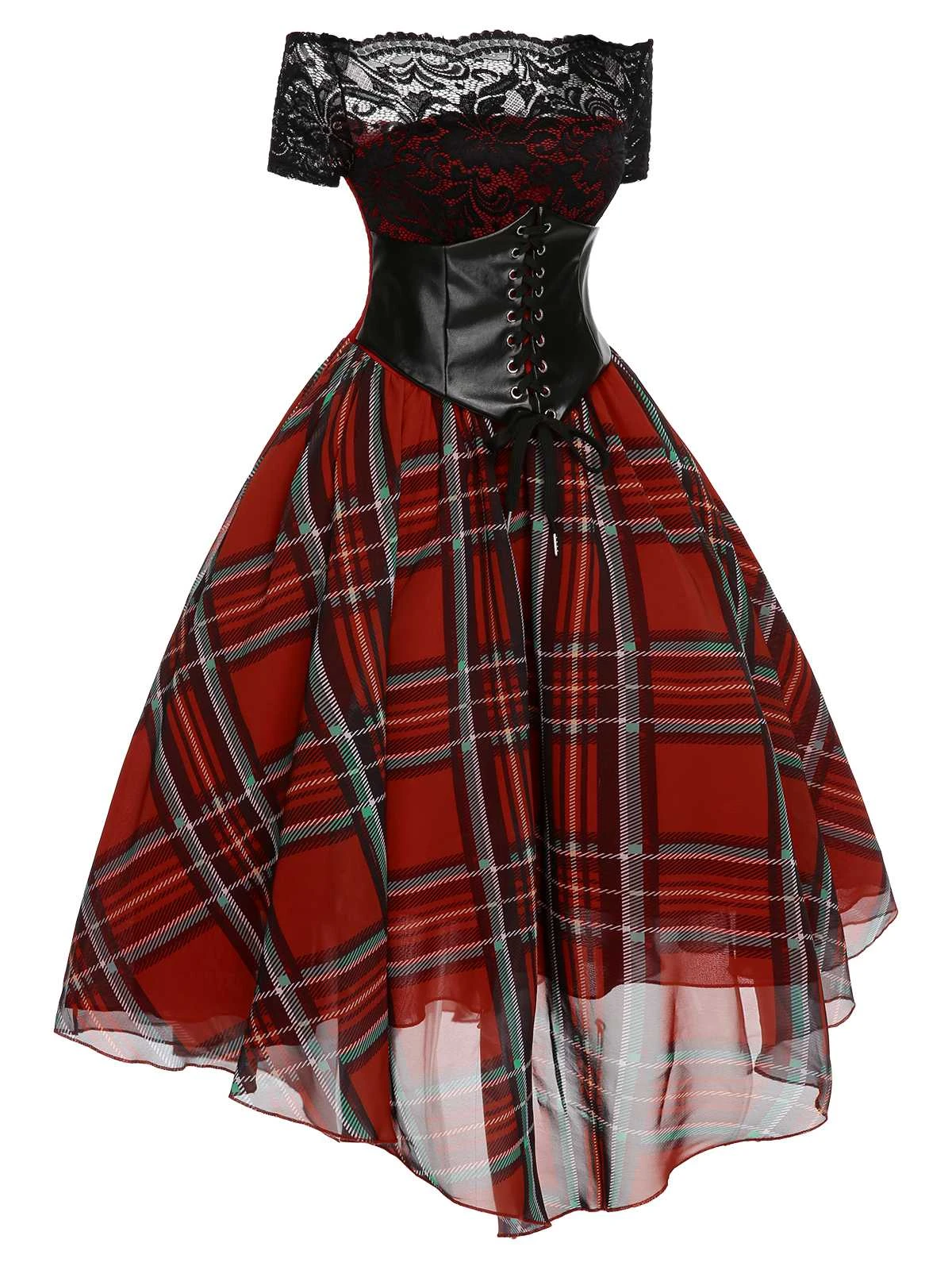 Red 1950s Christmas Plaid Girdle Dress 3 Red 1950s Christmas Plaid Girdle Dress - Image 3