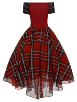 Red 1950s Christmas Plaid Girdle Dress 10 Red 1950s Christmas Plaid Girdle Dress -Candi Clothing Shop SCHL003037 3 compressed