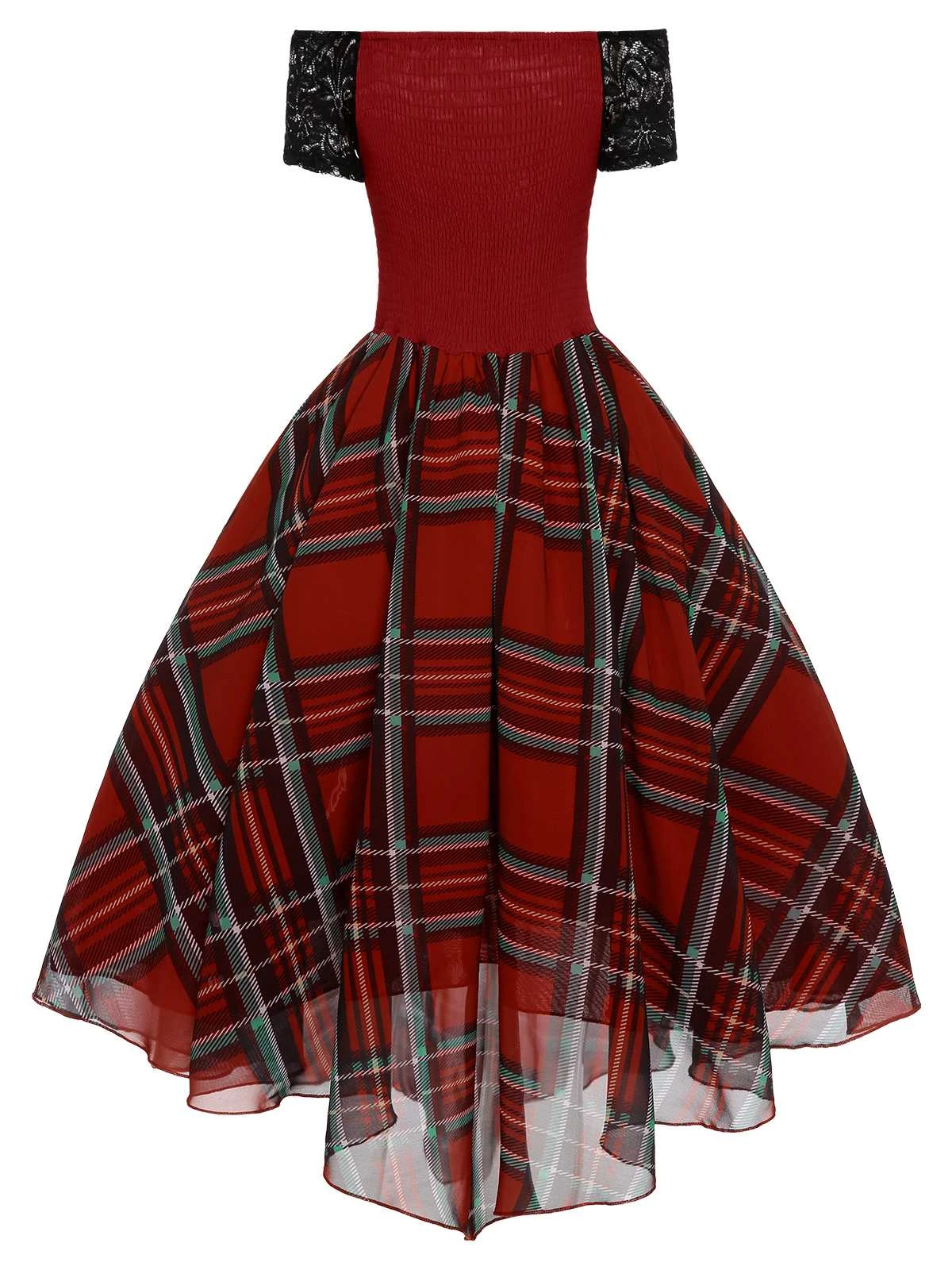 Red 1950s Christmas Plaid Girdle Dress 4 Red 1950s Christmas Plaid Girdle Dress - Image 4