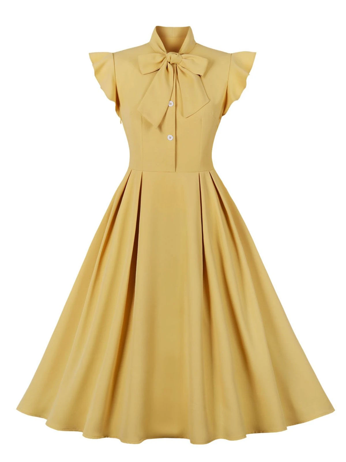 1950s Solid Ruffle Sleeve Bow Neck Dress 3 1950s Solid Ruffle Sleeve Bow Neck Dress - Image 3