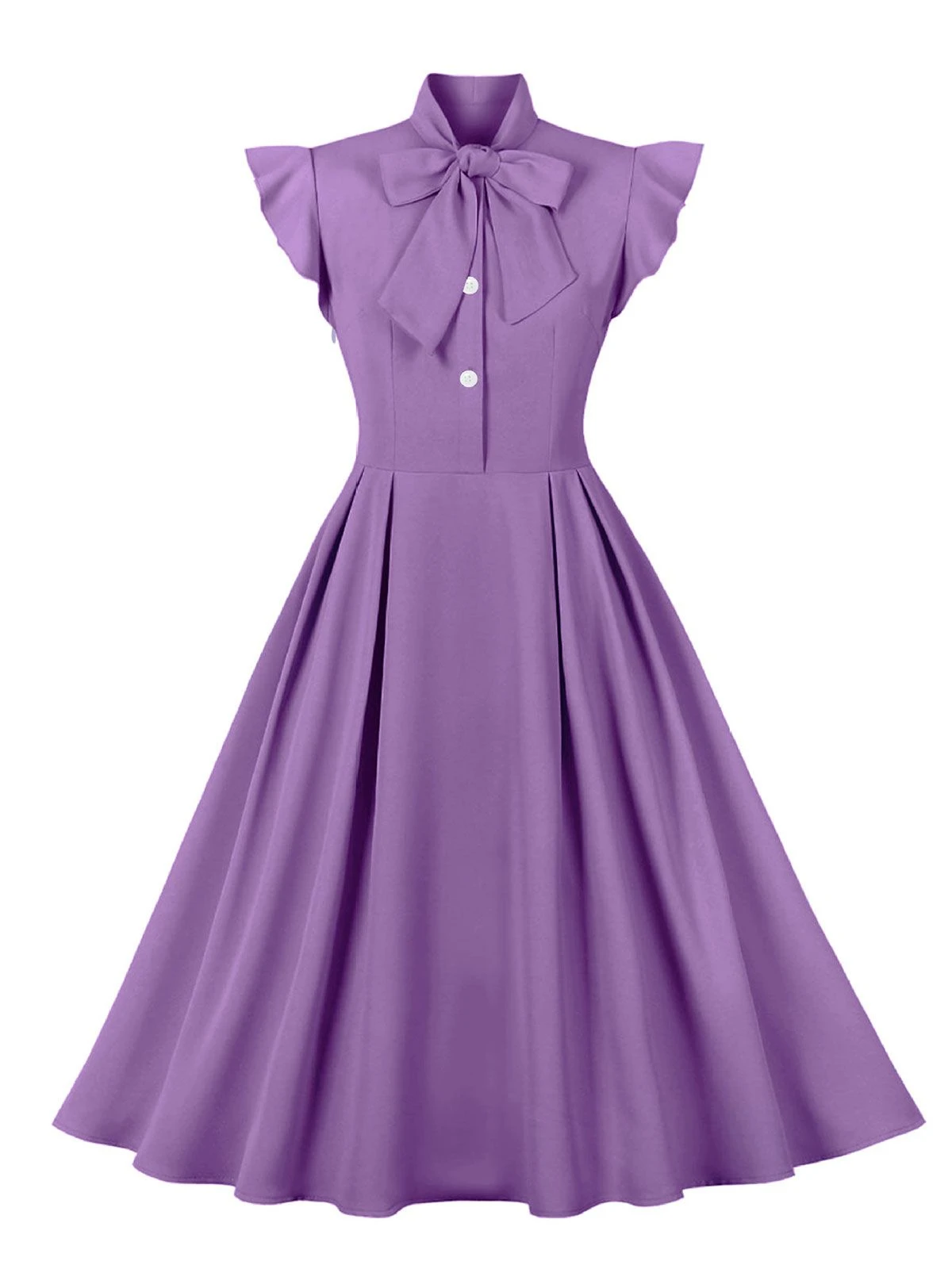 1950s Solid Ruffle Sleeve Bow Neck Dress 5 1950s Solid Ruffle Sleeve Bow Neck Dress - Image 5