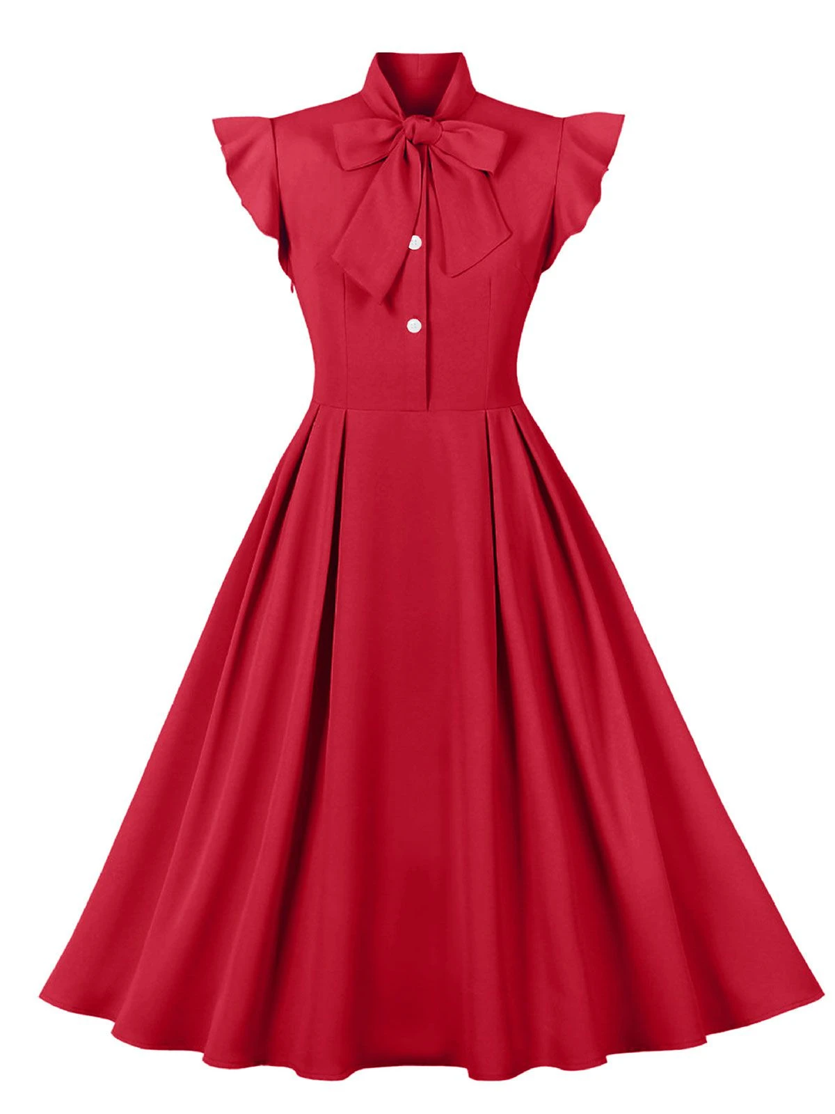 1950s Solid Ruffle Sleeve Bow Neck Dress 7 1950s Solid Ruffle Sleeve Bow Neck Dress - Image 7