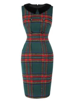 1960s Plaid Cloak Sleeve Velvet Collar Dress 13 1960s Plaid Cloak Sleeve Velvet Collar Dress -Candi Clothing Shop SCHL003078 4 compressed