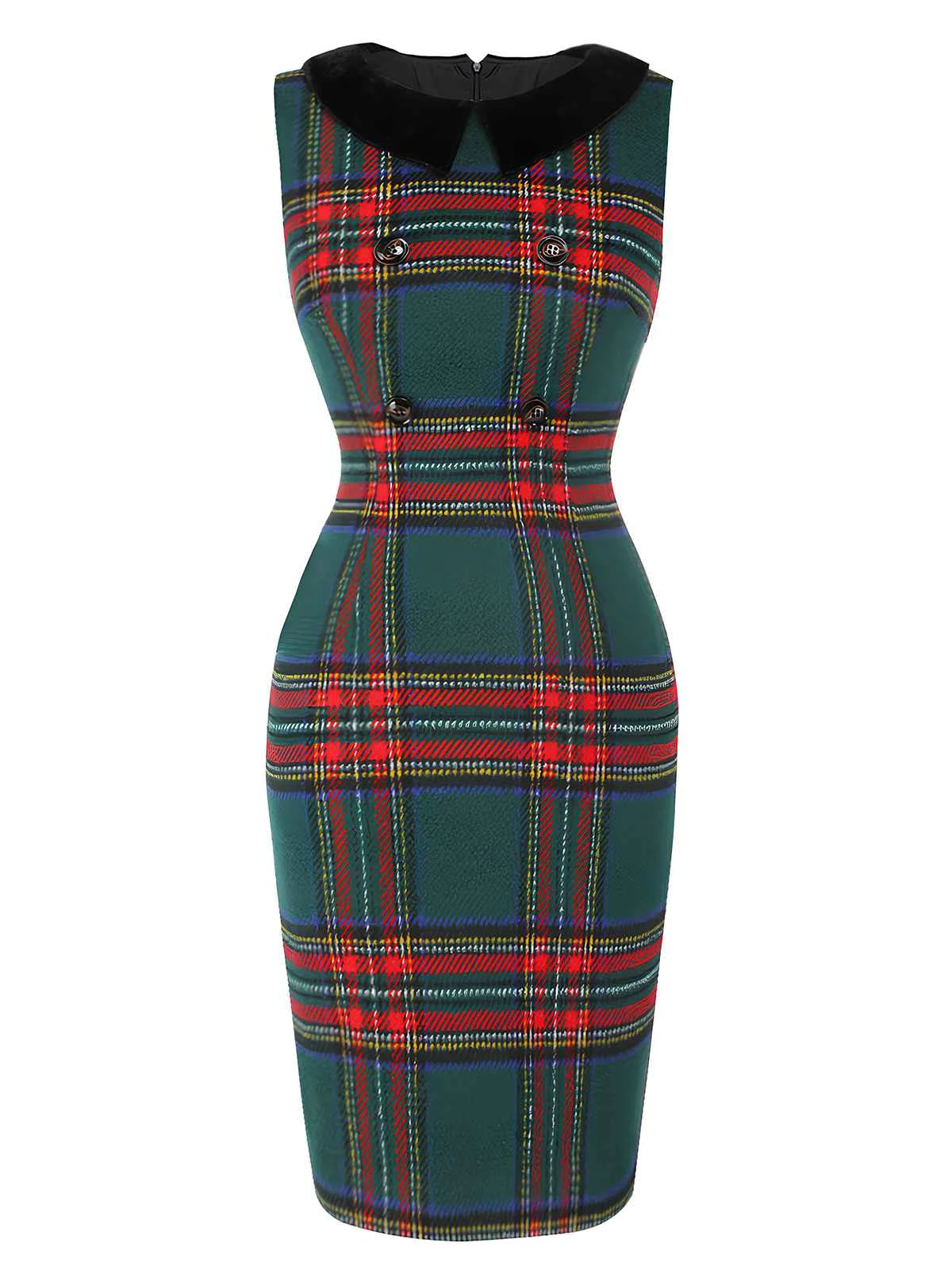 1960s Plaid Cloak Sleeve Velvet Collar Dress 5 1960s Plaid Cloak Sleeve Velvet Collar Dress - Image 5