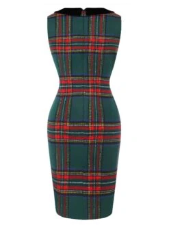 1960s Plaid Cloak Sleeve Velvet Collar Dress 14 1960s Plaid Cloak Sleeve Velvet Collar Dress -Candi Clothing Shop SCHL003078 5 compressed