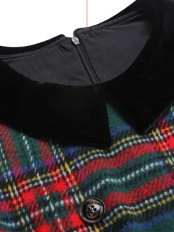 1960s Plaid Cloak Sleeve Velvet Collar Dress 17 1960s Plaid Cloak Sleeve Velvet Collar Dress -Candi Clothing Shop SCHL003078 8 compressed