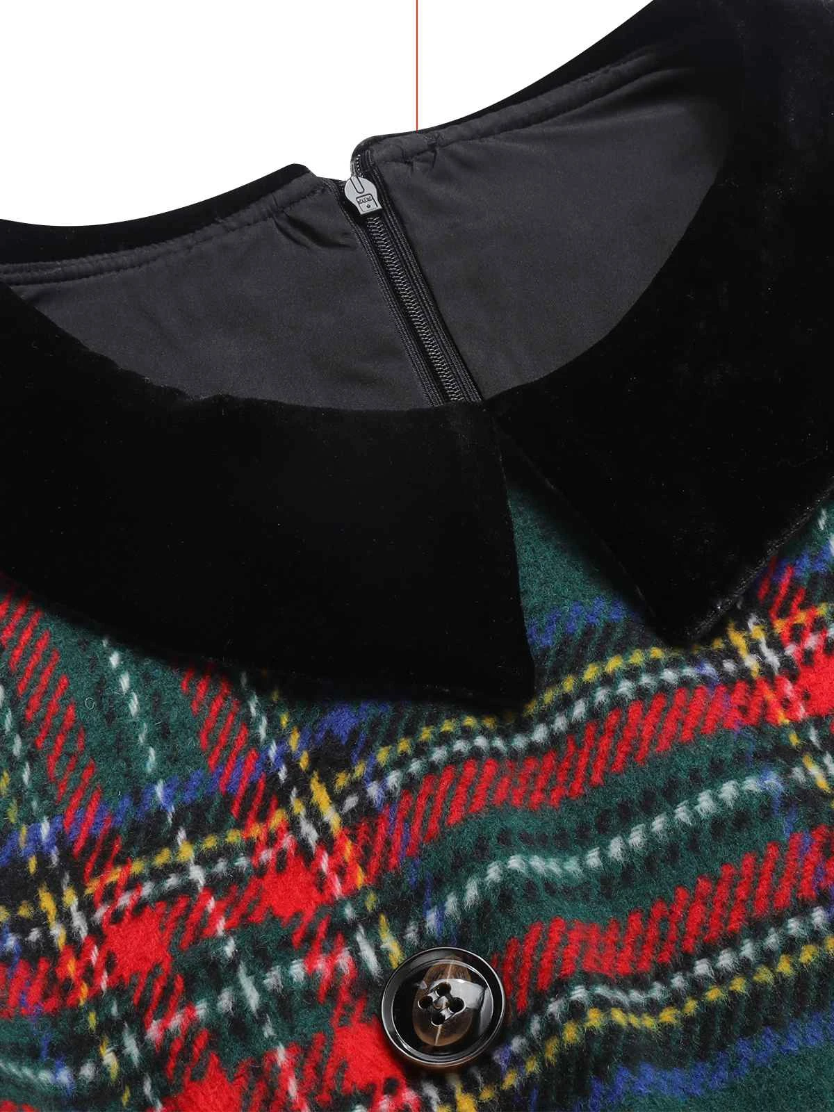 1960s Plaid Cloak Sleeve Velvet Collar Dress 9 1960s Plaid Cloak Sleeve Velvet Collar Dress - Image 9